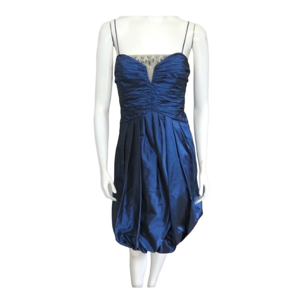 Badgley Mischka Exquisite Dark Slate blue silk Taffeta dress size 10